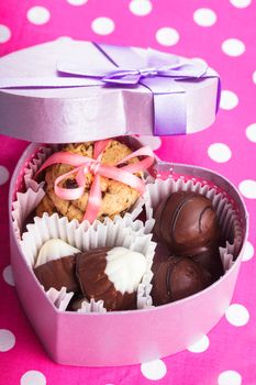 Sweet valentine's box with candies nad cookies