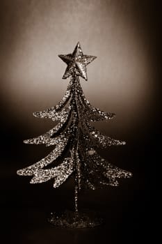 Decorative vintage fir tree and light