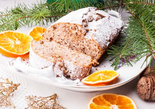 Christmas cake with walnuts and orange peel