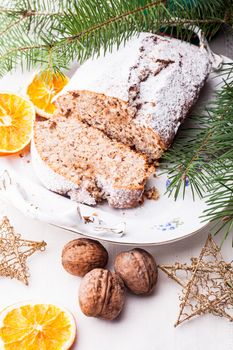 Christmas cake with walnuts and orange peel