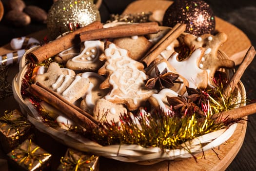 Traditional christmas gingerbread with New Year's toys