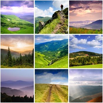 Carpathian Mountains, collage from nine photos