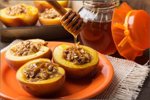 Stuffed Baked Peaches with almond and honey