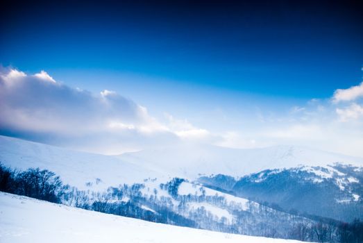 Winter mountains  landscape with beautiful sky