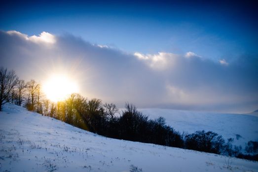 Winter mountains  landscape with beautiful sunshine