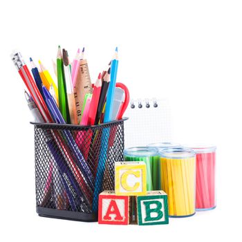 Black pencil cup with stationary for school