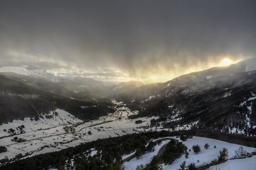 Beautiful winter landscape over the mountains in Spain
