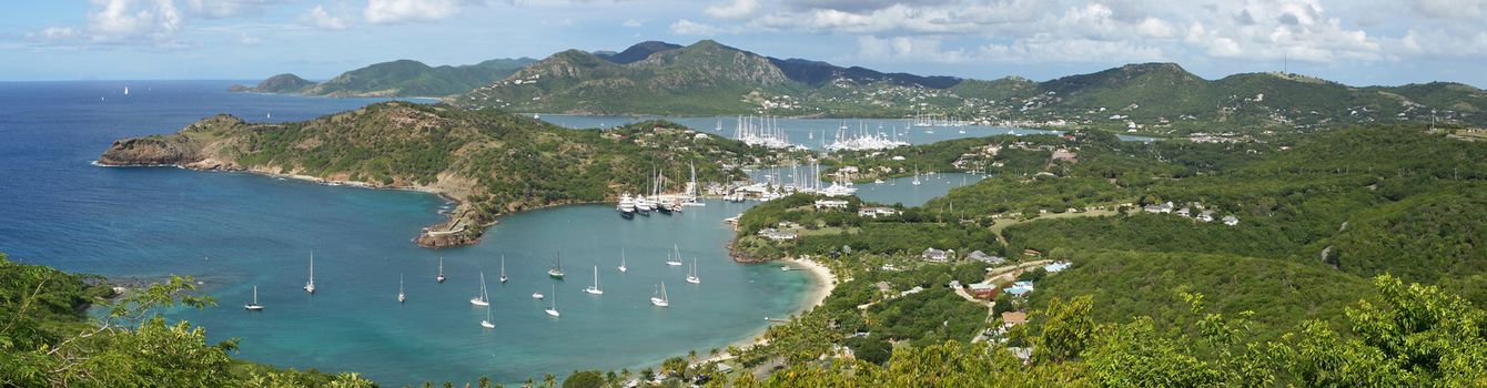 Panorama view over English Harbour and Nelsons Dockyard, Antigua and Barbuda, Caribbean