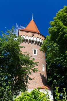 tower of the city fortification in krakow in poland