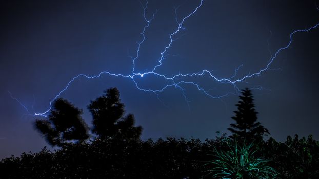 Thunder and Lightening strike on a dark cloudy evening in Addis Ababa, Ethiopia