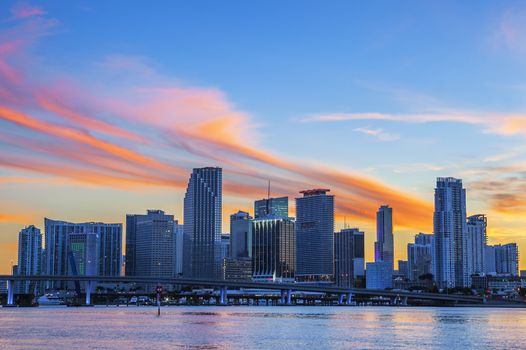 CIty of Miami Florida, summer sunset, USA