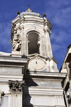 bell tower of Gerolamini church in Naples, Italy