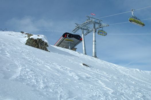 Ski lift end station nearby Kaltenbach in Zillertal valley in Austria