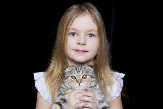 Image of beautiful girl with grey kitty