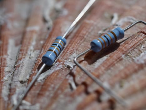 Resistors on sea shell macro in studio         