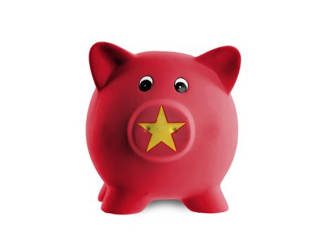 Unique pink ceramic piggy bank isolated, Vietnam