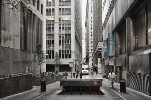 NEW YORK, USA - OCTOBER 9: City streetlife in point of intersection of  Broadway and 52th st. on October 9, 2012 in Manhattan, New York City