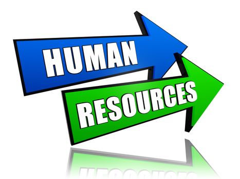 human resources - text in 3d arrows, business teamwork concept words