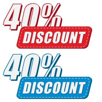 40 percentages discount in two colors labels, business shopping concept, flat design