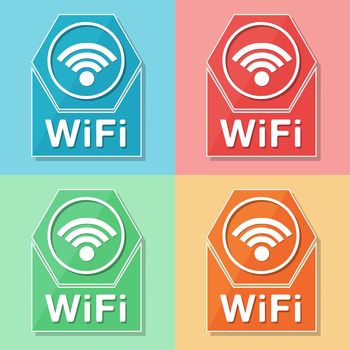 wifi sign - four colors web icons with wireless symbol, flat design, internet connection concept