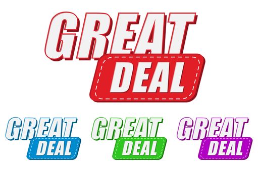 great deal, four colors labels, flat design, business shopping concept