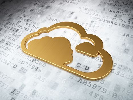 Cloud networking concept: Golden Cloud on digital background, 3d render