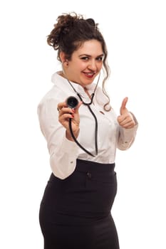 attractive lady doctor with stethoscope on white background