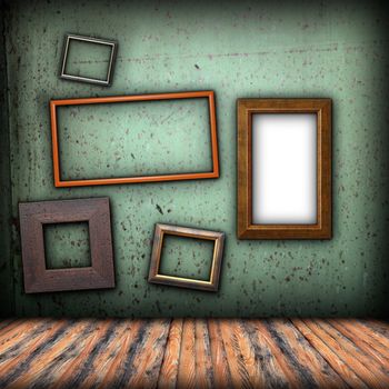 abstract art backdrop with empty old  wooden frames  for your design