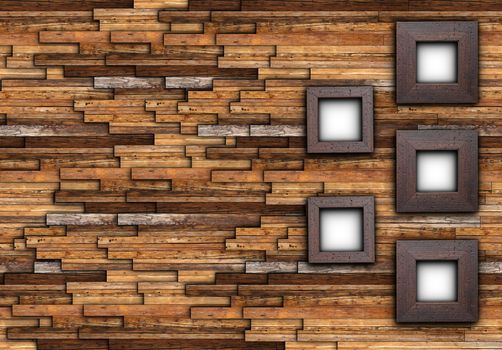 abstract finished wall with empty wooden frames for your design