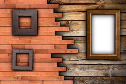 abstract wood backdrop with empty  frames on wall ready for your design or advertising