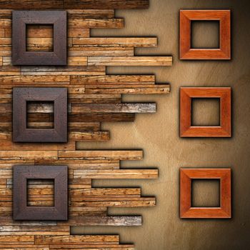 frames on wooden finished wall for your message or advertising