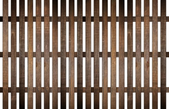 model of garden wood fence made from planks on white background