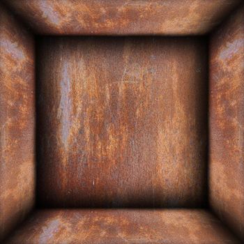 interior of metal rusty box, abstract backdrop