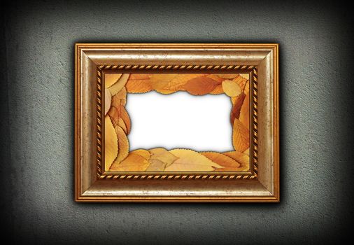 beautiful wooden painting frame with leaves decoration inside for your autumn message