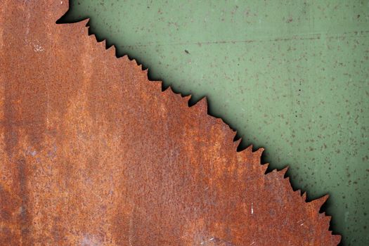 rust on metal combined surfaces with shadow, green and orange colors