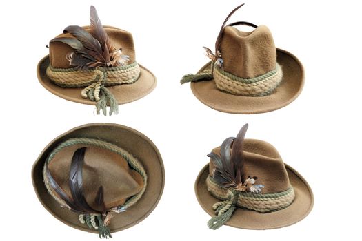 traditional hunting hat details in four different views isolated over white for your design