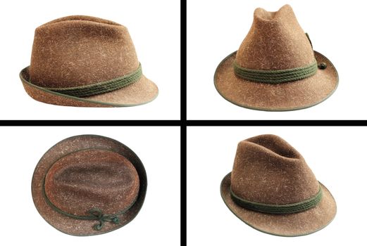 traditional wool hunting hat in four views isolated on white for your design
