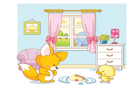 cute animals cartoon playing in the room