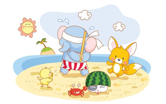 funny  animals cartoon on the beach