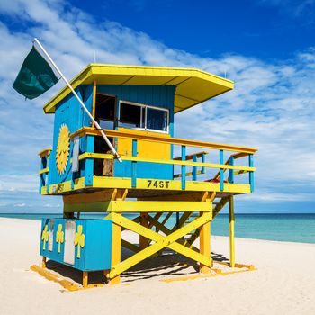 Colorful Lifeguard Tower in South Beach, Miami Beach, Florida, USA 