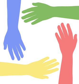 colored hands together, vector