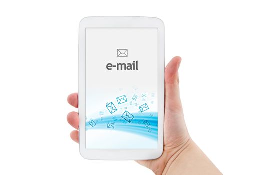 e-mail mobile app on modern white tablet