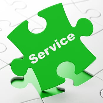 Business concept: Service on Green puzzle pieces background, 3d render