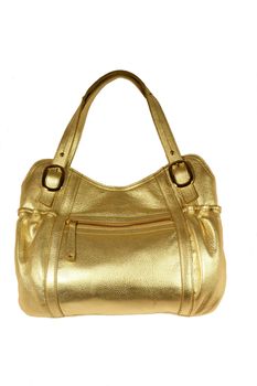 Golden-yellow color fashionable bag on white background