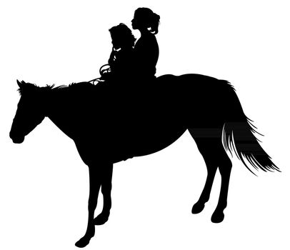 sisters on horse silhouette vector