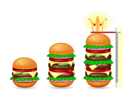 Three different sizes of fresh hamburger on a white background