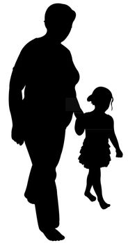 mom and baby boy walking silhouette vector
