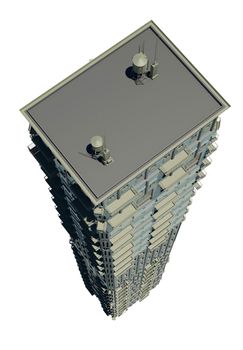 Highly detailed building. Top view. Isolated render on a white background