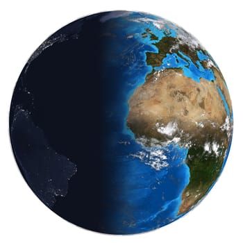Photorealistic Earth. Day and night. Elements of this image are furnished by NASA