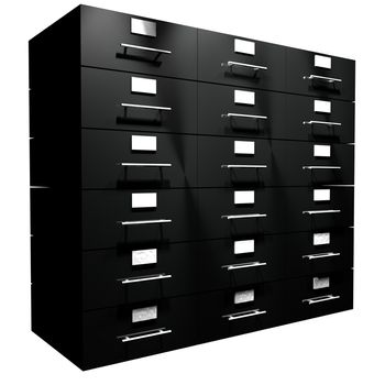 Black file drawer isolated over white, 3d render